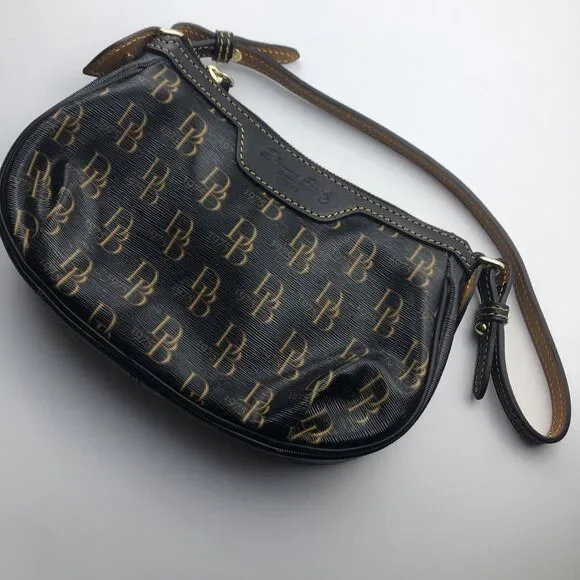 DOONEY & BOURKE 1975 Signature Purse DB Handbag black and gold with red lining - Picture 1 of 13